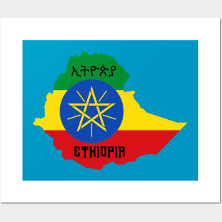 Ethiopia flag & map Posters and Art